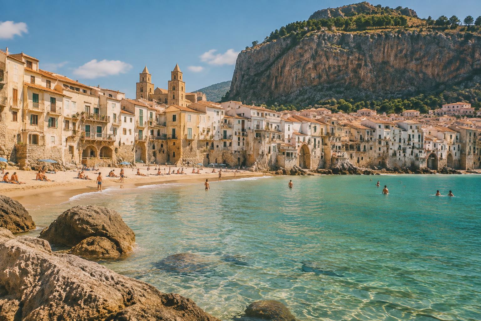 Cefalù’s historic waterfront beside the turquoise Mediterranean